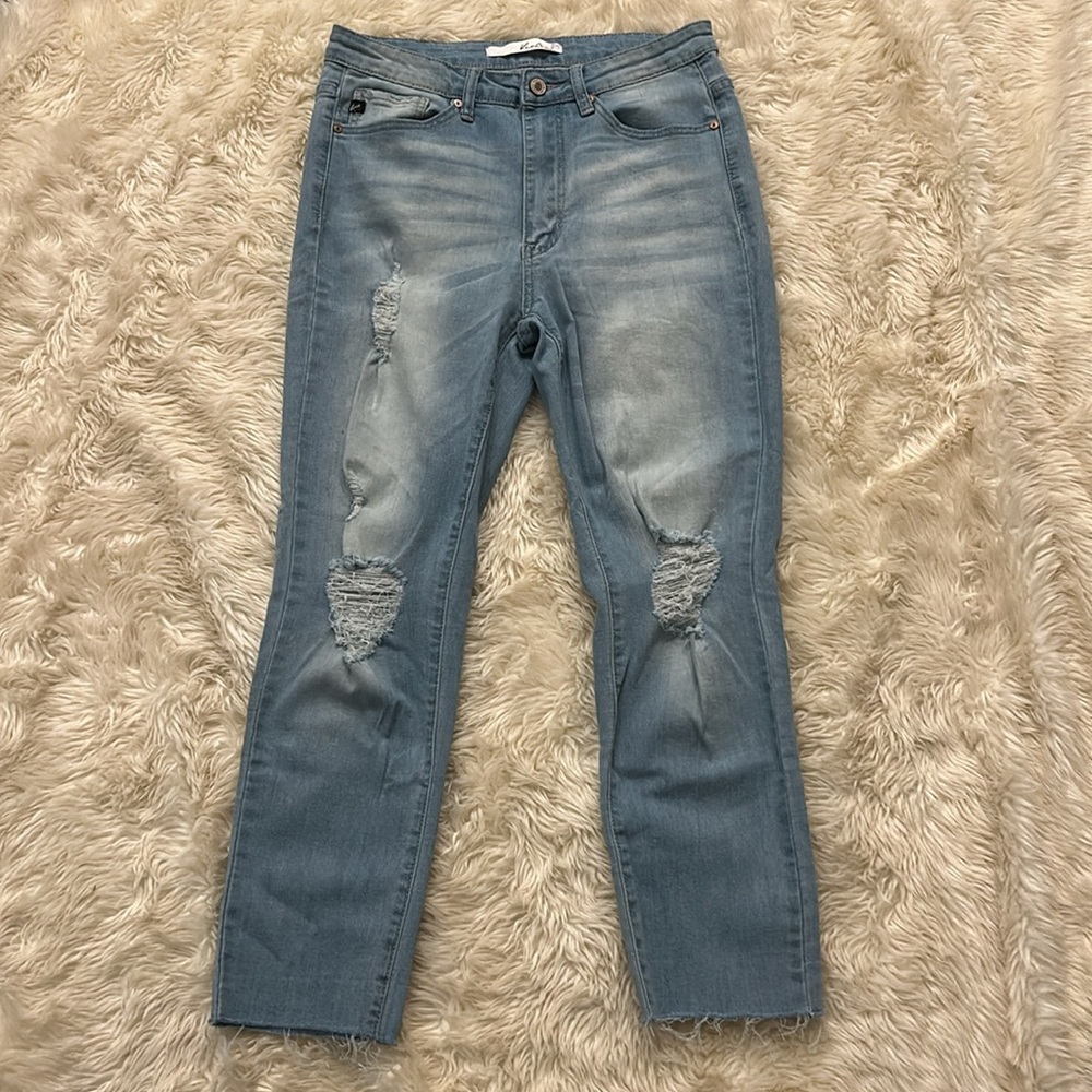 Kancan Stretch Distressed Cropped Jeans Style KC5019L Light Wash Size 11 29
